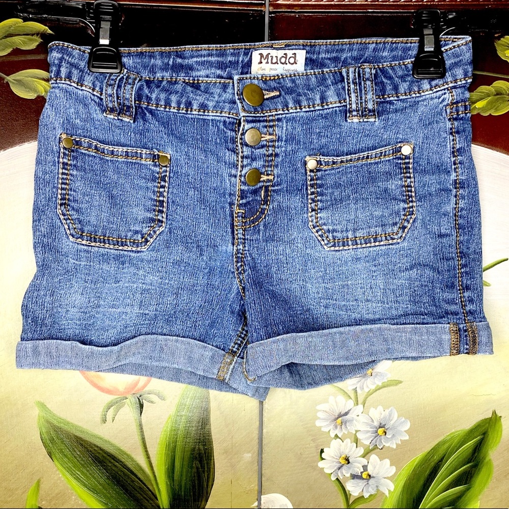 MUDD Button Fly Blue Denim Girls Jean Shorts - Picture 9 of 9